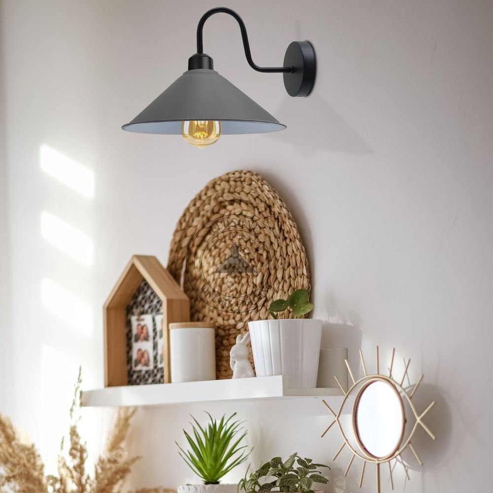 Elegant Grey Wall Light Fixture, Black Swan Neck Shape Shade - High Quality, Easy to Install, Dimmable, Vintage Style - 3 Year Warranty