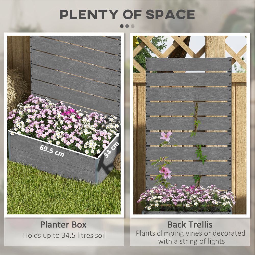 Outsunny Raised Garden Bed w/ Trellis, Drainage Hole - Grey. Durable, Spacious, Easy Assembly.