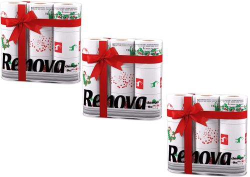 Renova 9 / 18 / 27 / 36 / 45 White Print 2 Ply Xmas Toilet Tissue Rolls