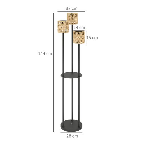 Outsunny 3-Light Solar Rattan Floor Lamp with Shelf, Auto On/Off, Yellow