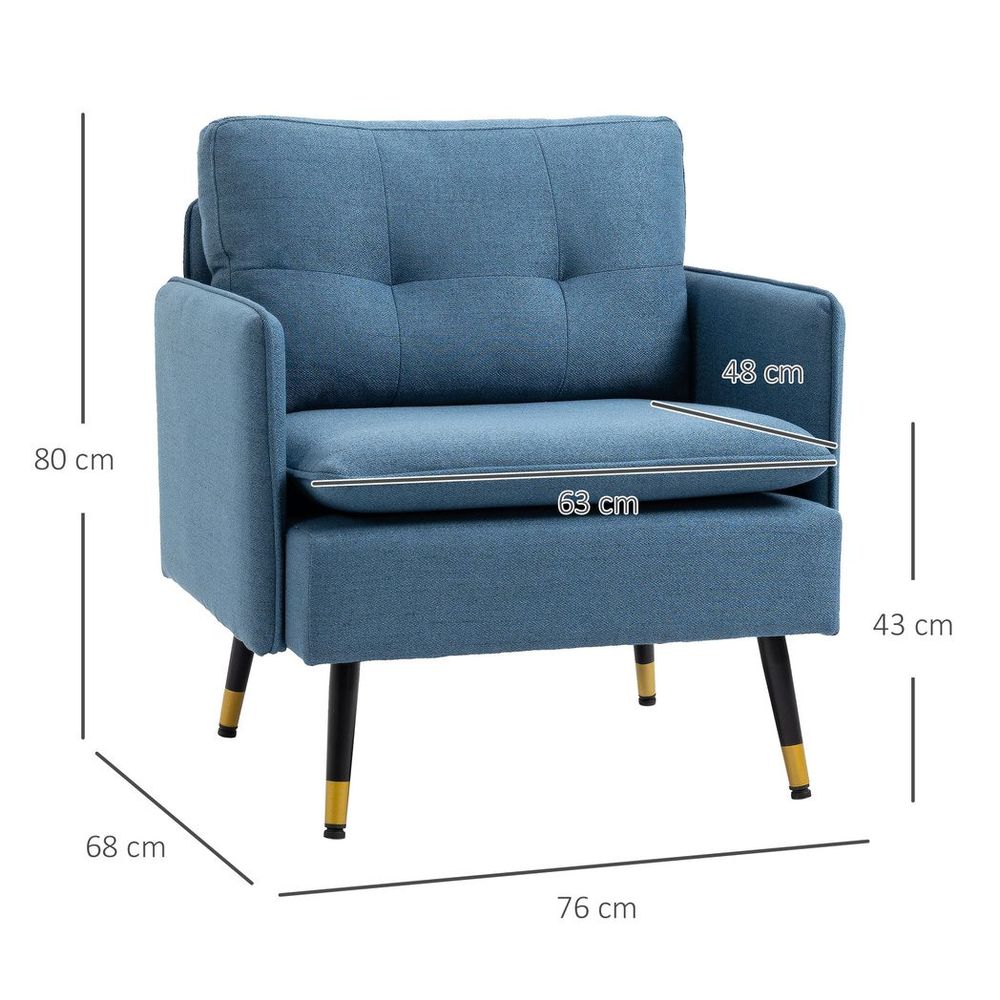 Premium Dark Blue Upholstered Armchair - Tufted Accent Chair for Bedroom - Modern Design & High Quality