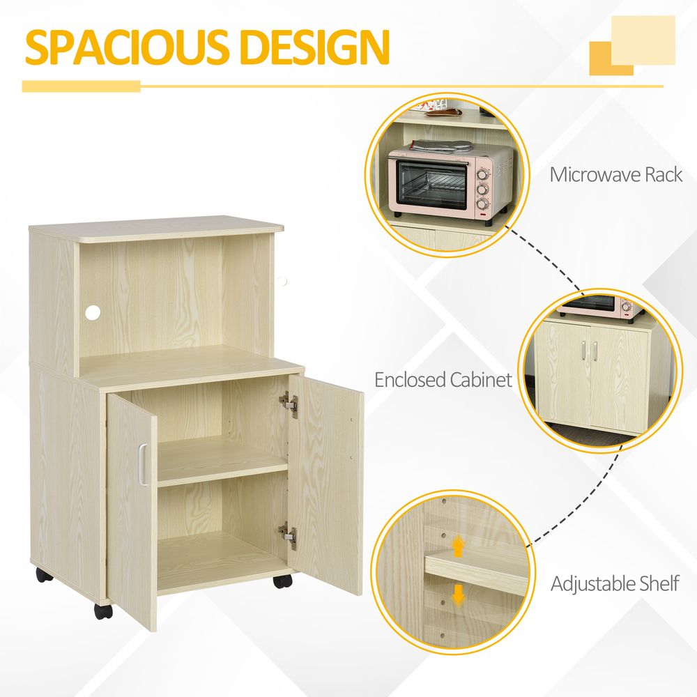 Premium Rolling Oak Kitchen Pantry Cupboard | 97H x 60.4W x 40.3Dcm | Organize and Maximize Space