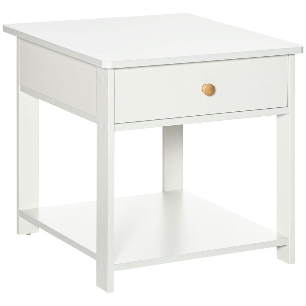 Multi-Purpose White Bedside Table with Drawer & Shelf - Storage for Bedroom, Sofa, & More