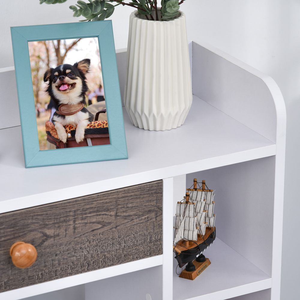 Multi-Shelf Bookcase Freestanding Storage Drawer Shelves Wood Leg White