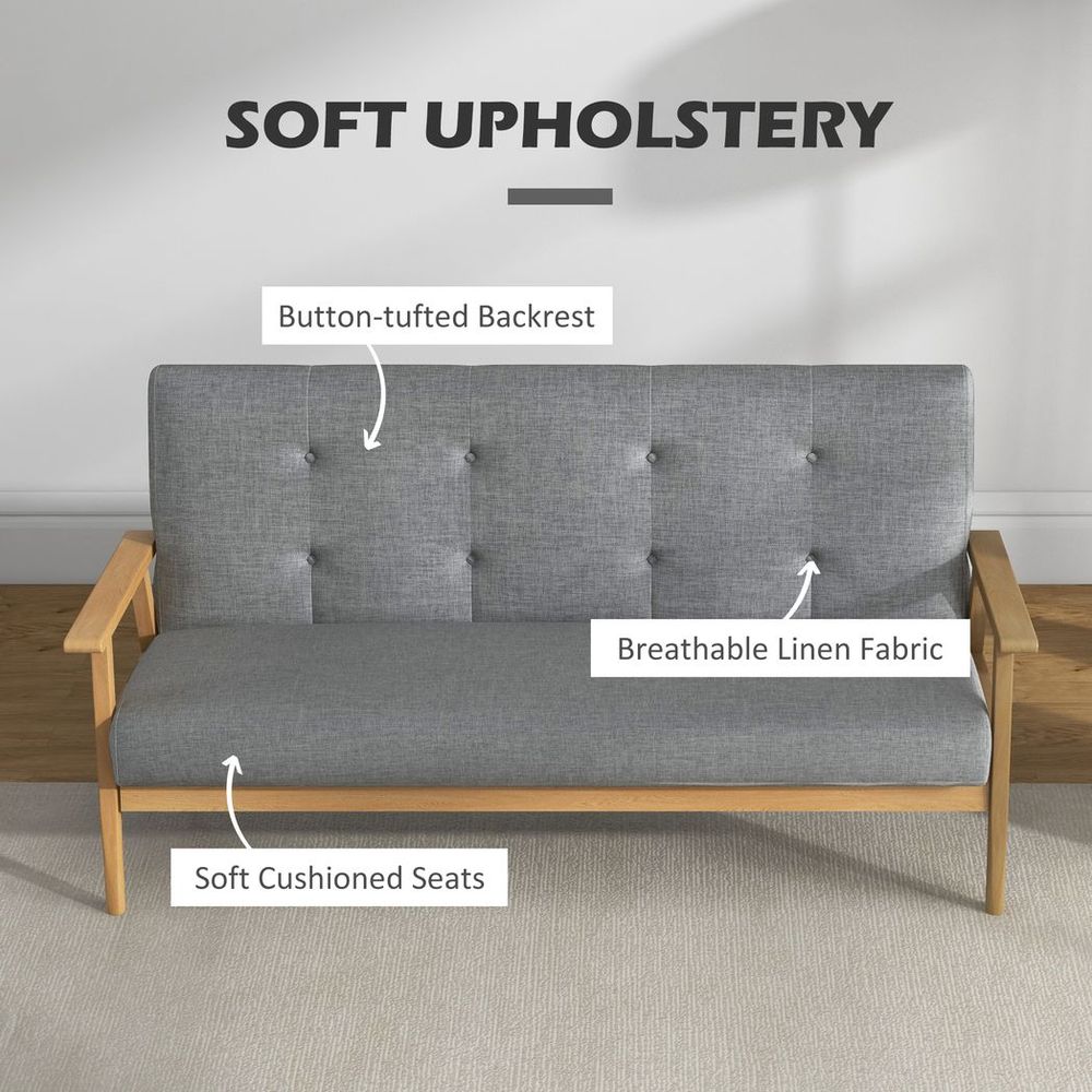 Modern Upholstery Sofa 3-Seater Couch with Button Tufted Backrest Dark Grey