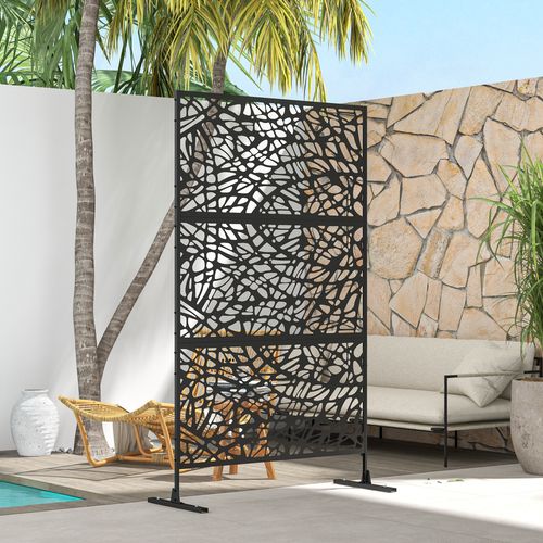 Outsunny 6.5FT Metal Outdoor Privacy Screen Panel with Stand, Twisted Lines