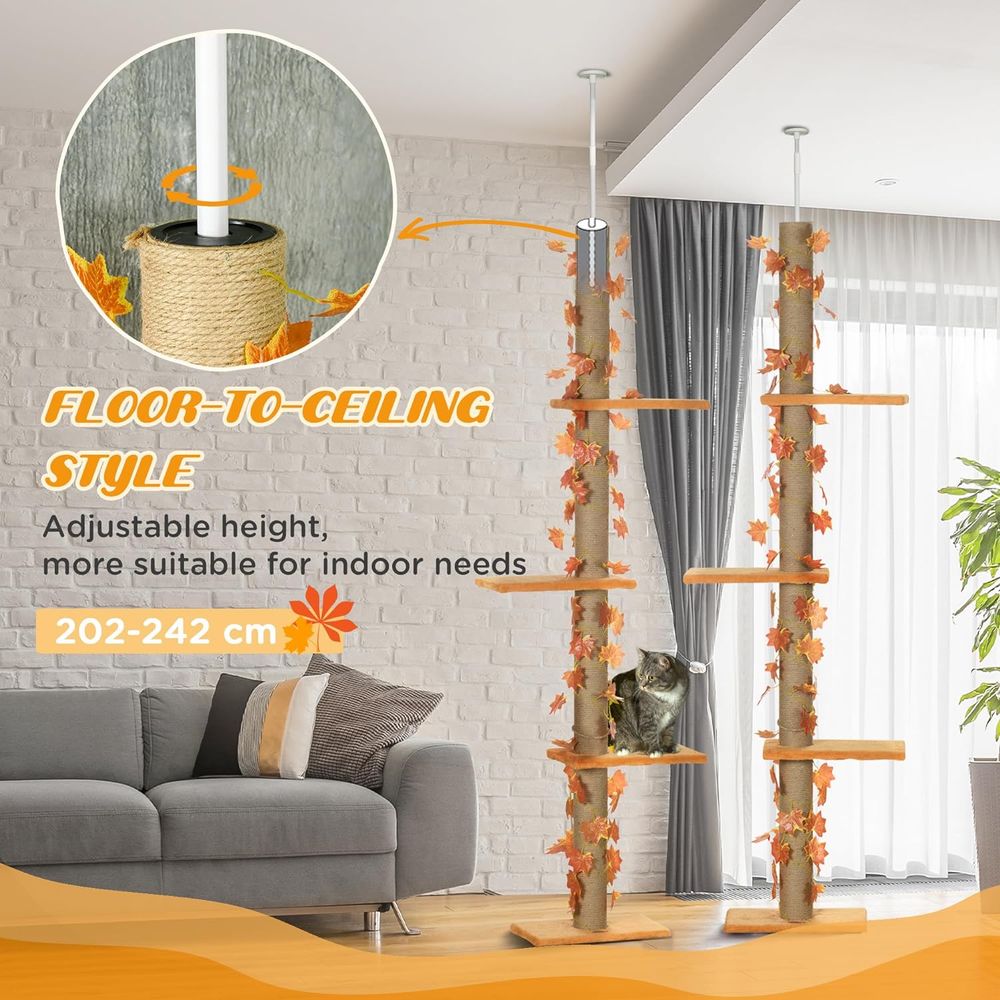 Premium 242cm Adjustable Cat Tree - Anti-Slip - Orange