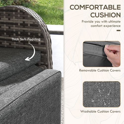 Outsunny 3 PCs Rattan Chaise Lounge Sofa Set w/ Cushion for Patio Yard Porch