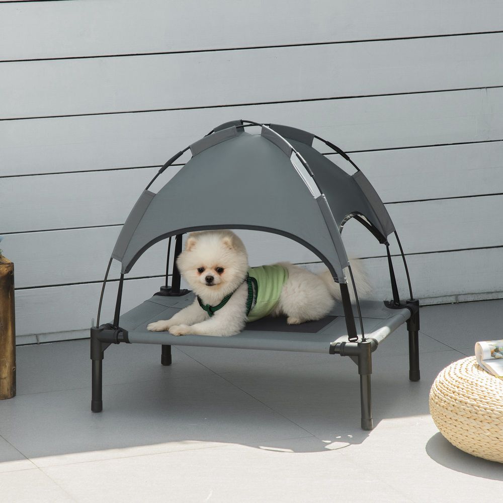 Premium Quality 61cm Raised Dog Bed - Cooling, UV Protection Canopy - Grey - Pawhut - Strong Support, Comfy Rest - All Sizes!