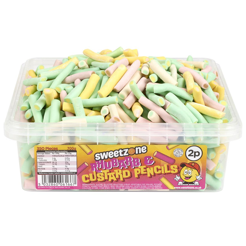 2p Rhubarb & Custard Pencils 700g Tub Sweets