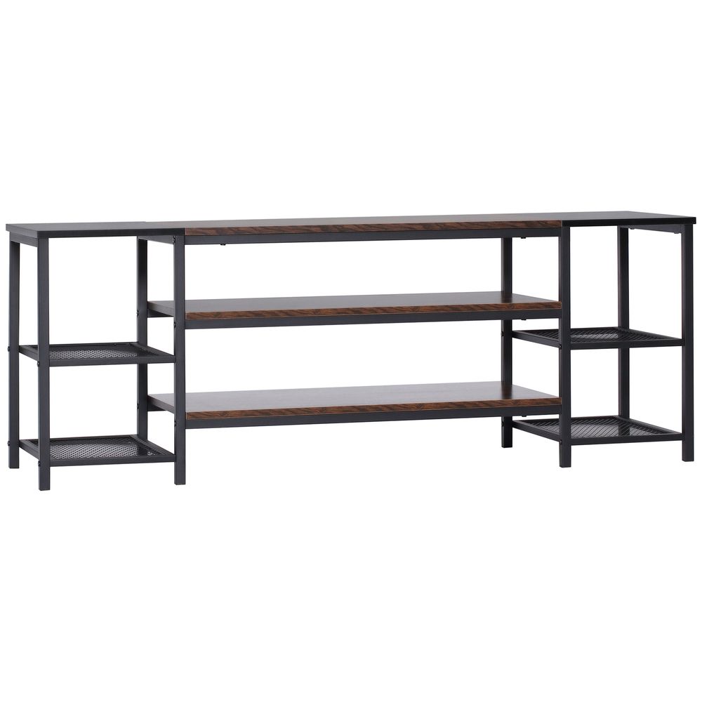 HOMCOM TV Unit Cabinet for TVs up to 60 Inches, Industrial TV Stand with Storage Shelves for Living Room, Brown and Black