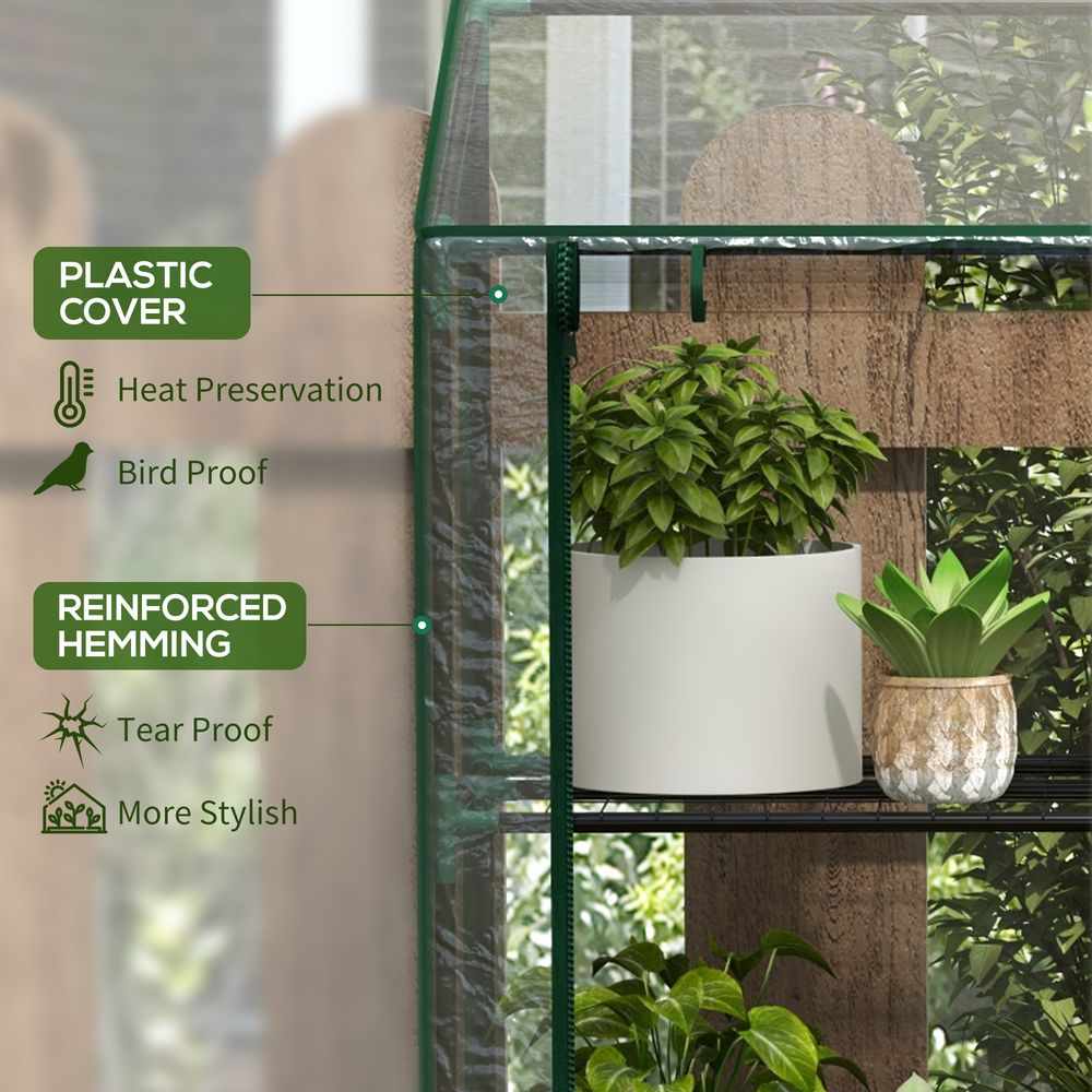Outsunny 3-Tier Mini Greenhouse; 151H x 143W x 46Dcm; Clear; Protect Plants with Ease