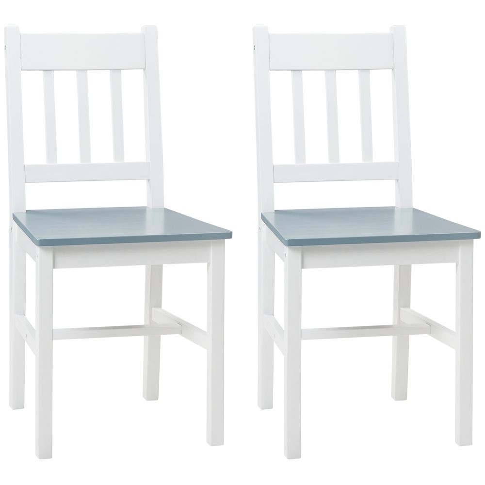 Dining Chairs Set of 2, Pine Wood Frame, Slat Back for Kitchen White