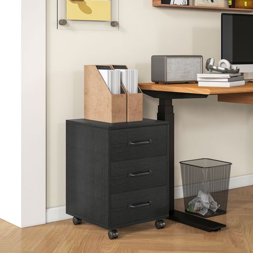 HOMCOM File Cabinet with 3 Drawers, Under Desk Mobile Filing Cabinet