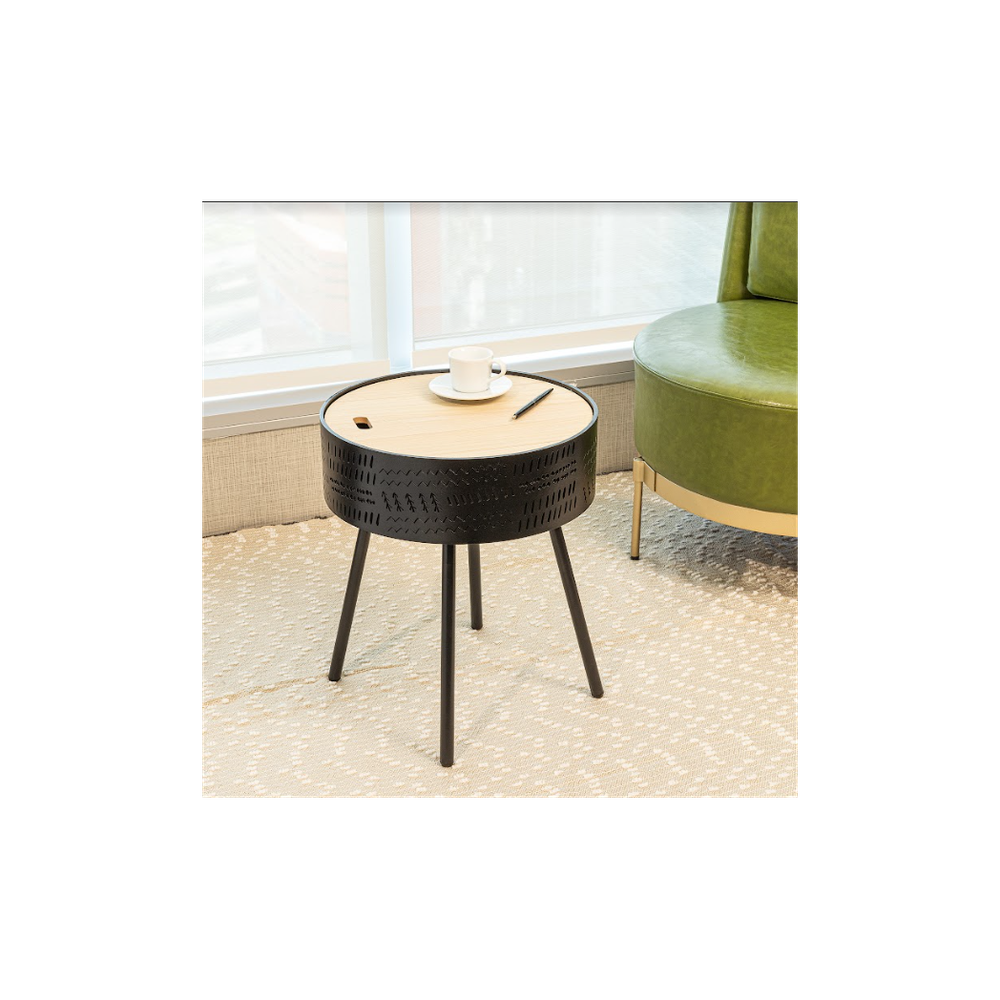 Slender Lift Top Round Side Table - Black, 38.5 x 38.5 x 45cm - High Quality