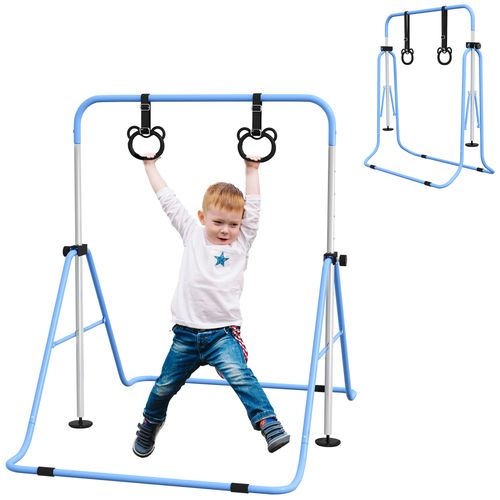 HOMCOM Adjustable Height Foldable Kids Gymnastics Bar with Non-Slip Mats