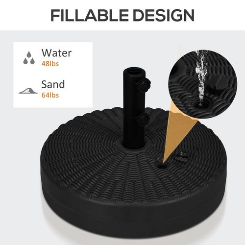 Round Umbrella Parasol Base with Rattan Effect, Plastic Parasol Stand, Black