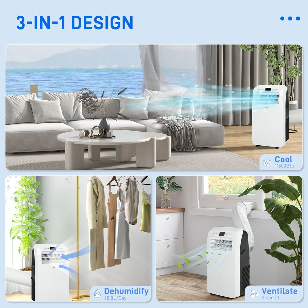 HOMCOM 12000 BTU Portable AC - 28m² - Dehumidifier - Timer