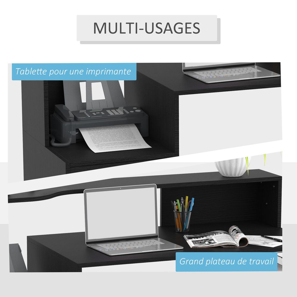 HOMCOM Computer Desk with Drawers and Storage Shelves, Reception Desk, Study Workstation for Home Office, 137 x 55 x 92cm, Black