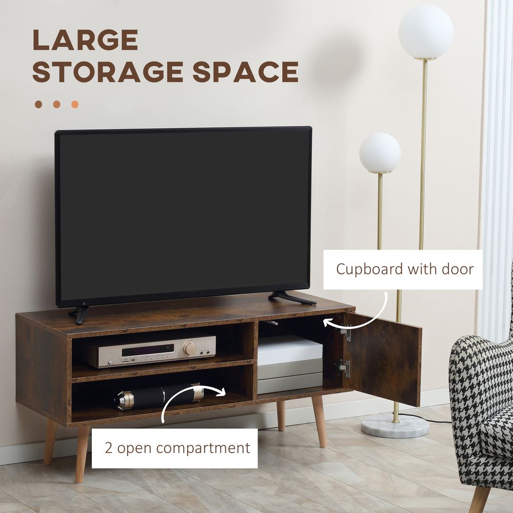 HOMCOM TV Unit Cabinet for TVs up to 55", TV Stand with 2 Storage Shelves and Cupboard for Living Room, Bedroom, Brown