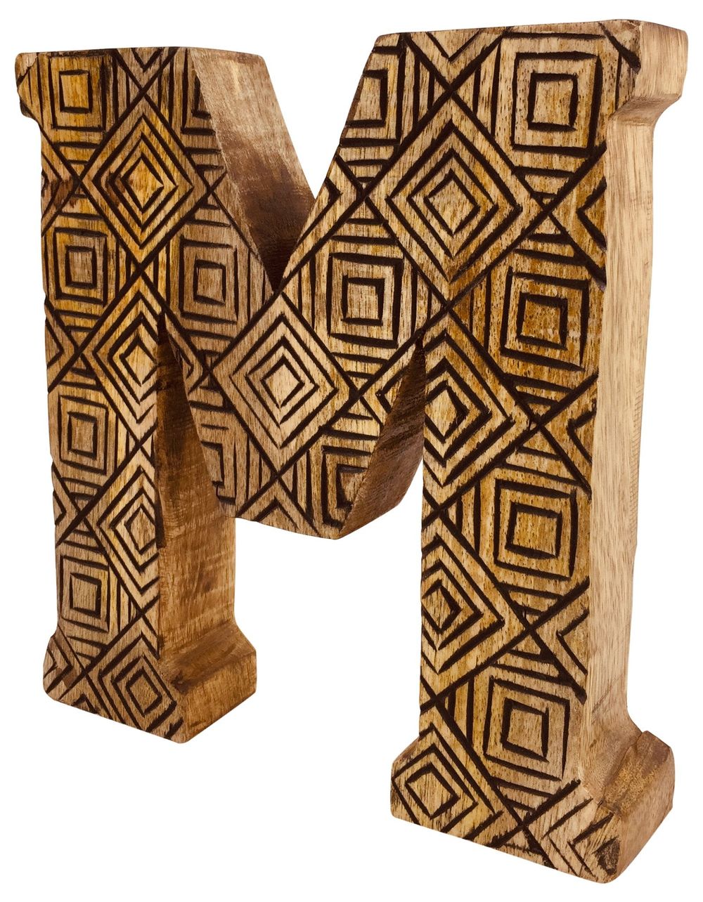 Hand Carved Wooden Geometric Letter M - Rustic Decor Accent, Free Standing or Wall Mounted - Perfect for Baby, Wedding, and More!