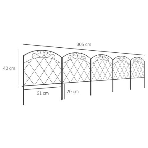 Outsunny 61 cm x 3 m Outdoor Picket Fence Panels with Panels, Swirls, Black
