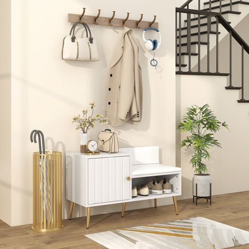 HOMCOM Upholstered Entryway Shoe Bench with Storage Cabinet Open Shelf