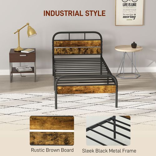 HOMCOM Single Bed Frame with Headboard, No Box Spring Needed