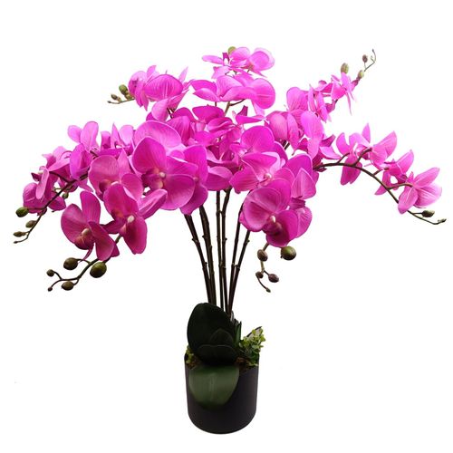 85cm Artificial Deluxe Bush Orchid - Dark Pink with Black Pot