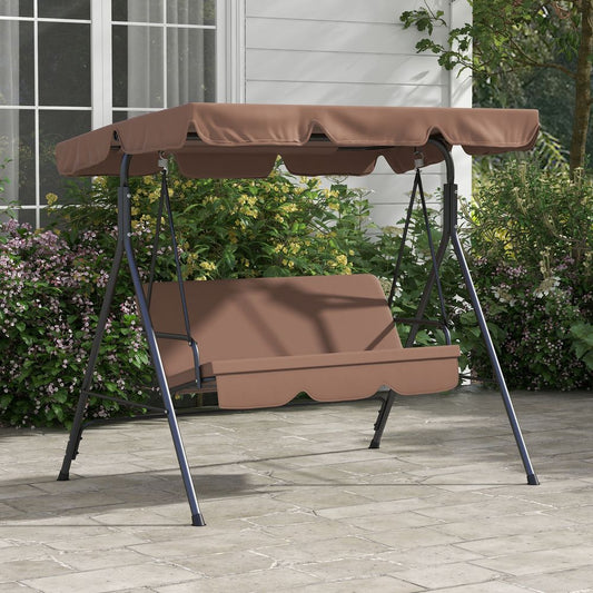 Outsunny 3-Person Porch Swing Chair with Adjustable Canopy - Brown
