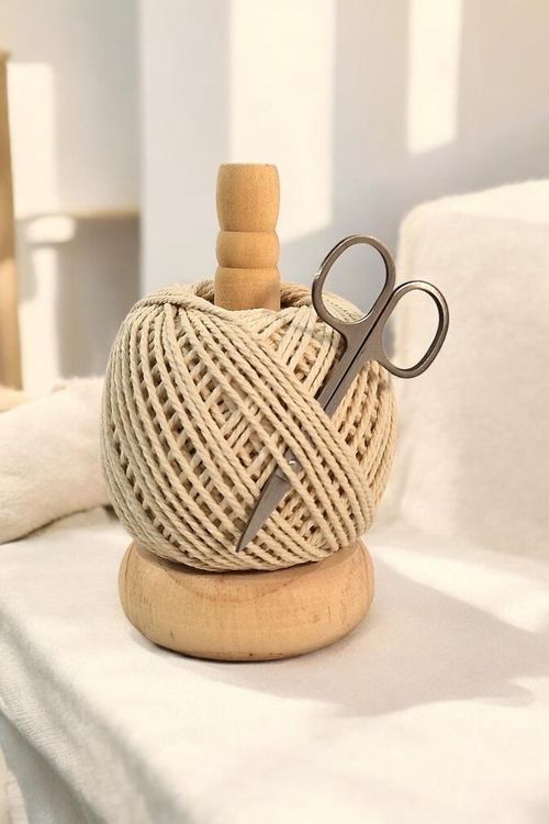 String Ball & Scissors on a Wooden Stand