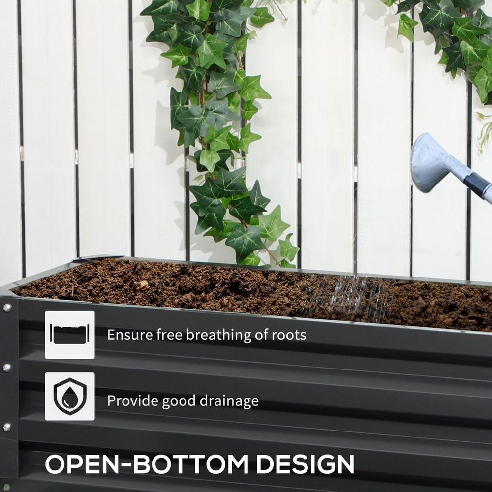 Outsunny Galvanised Raised Garden Bed - 2 Tier, Dark Grey - Open Bottom - High Quality