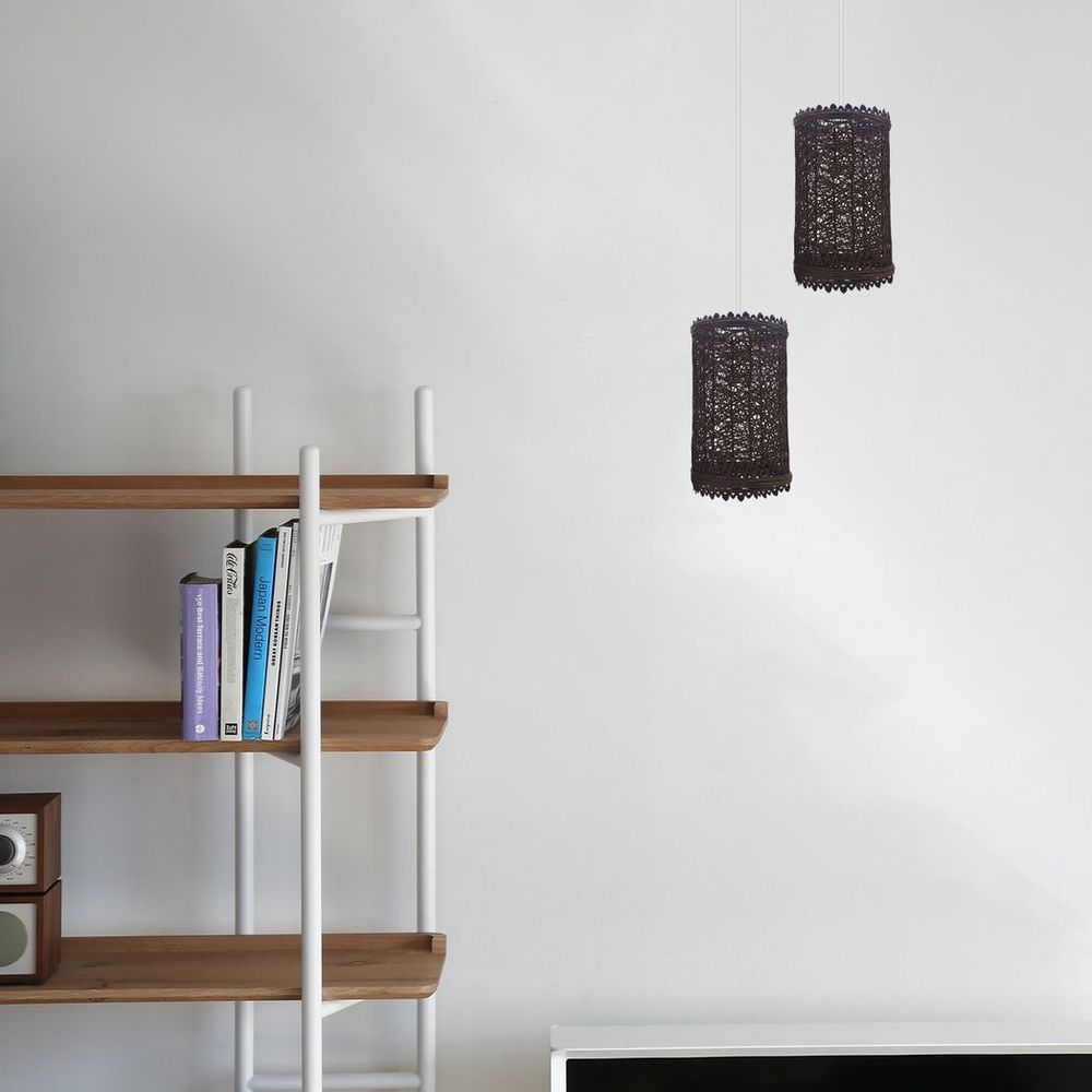 Retro Vintage Rattan Style Lampshade - Easy Fit, 1cm Hole, E27 Base - High-Quality Barrel Cage Design - Perfect for Any Room