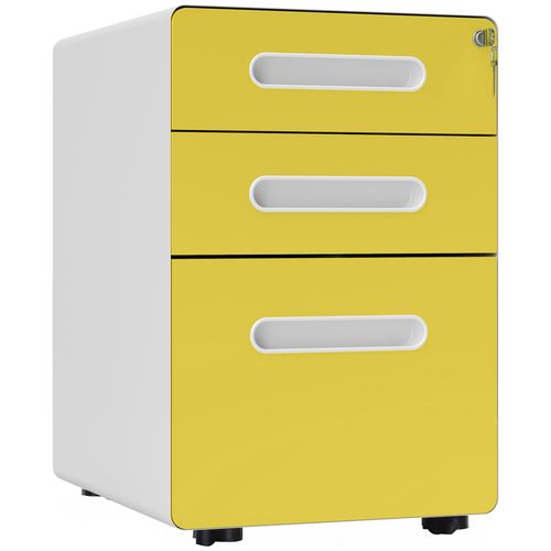 Vinsetto 3 Drawer Modern Steel Filing Cabinet w/ 4 Wheels Lock Box