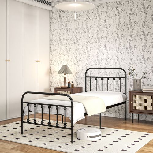 HOMCOM 3ft Metal Single Platform Bed Frame w/ Underbed Storage Headboard