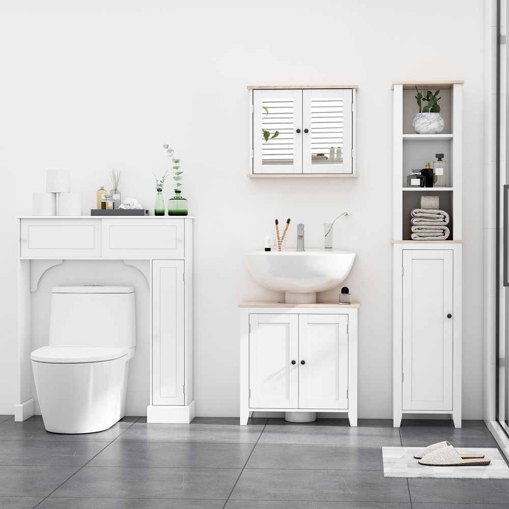 kleankin Bathroom Sink Cabinet, Bathroom Floor Storage Cabinet with 2 Doors Pedestal Under Sink Design, Space Saver Organizer Freestanding with Internal Adjustable Shelf, White
