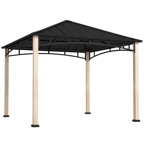 Outsunny 3 x 3(m) Hardtop Gazebo with Metal Roof and Wood Grain Frame