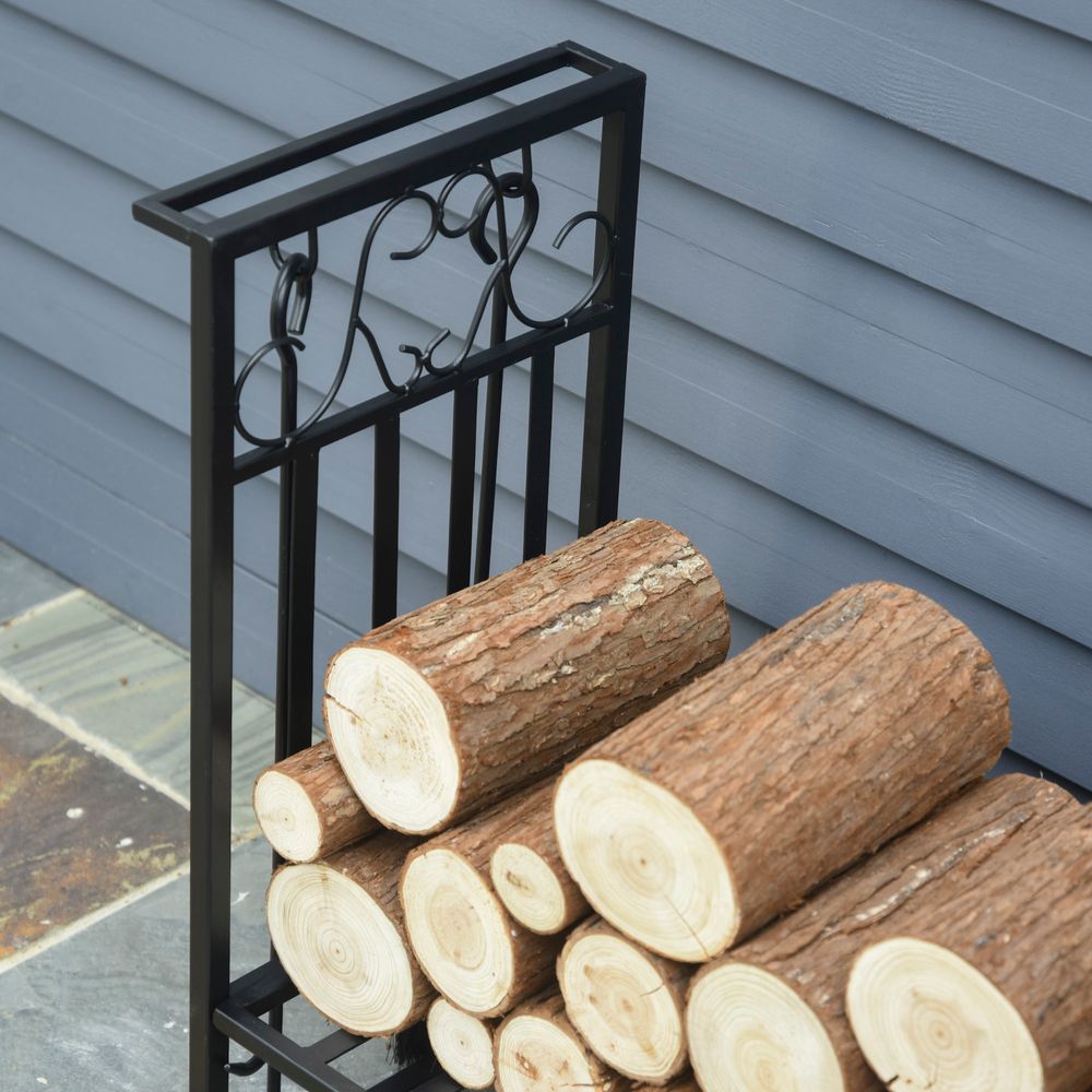 Vintage Style Firewood Log Rack Holder - High Quality Tools, Hooks Included for Easy Use and Storage