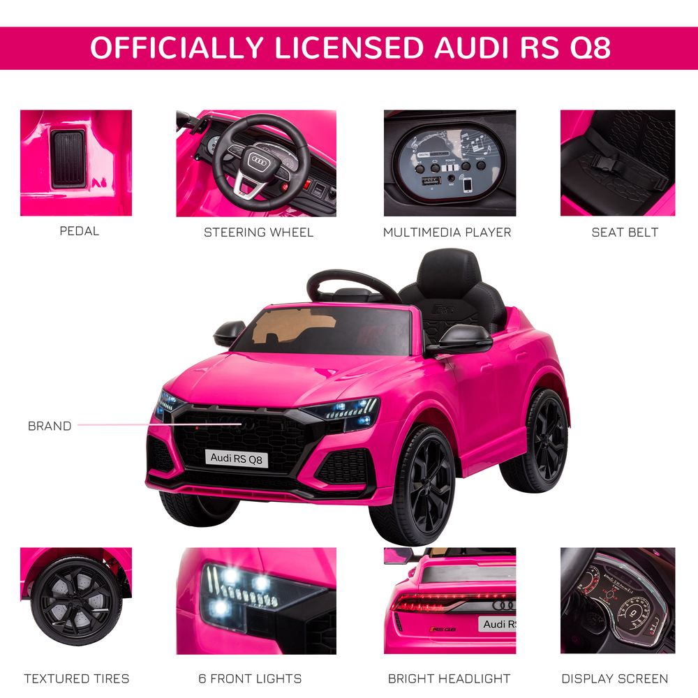 HOMCOM Audi RS Q8 Licensed 6V Kids Electric Ride On Car Toy Car with Remote Control Music Lights USB MP3 Bluetooth for 3-5 Years Old Pink
