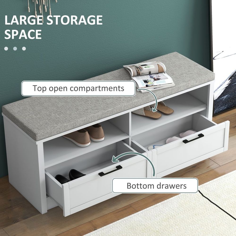 HOMCOM Shoe Bench with Removable Cushion, Open Compartments and Drawers