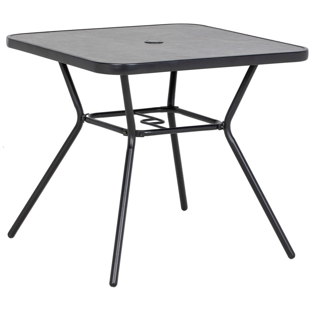 Faux-marbled Patio Table w/ Umbrella Hole: Steel Frame, Balcony-Sized - Outsunny