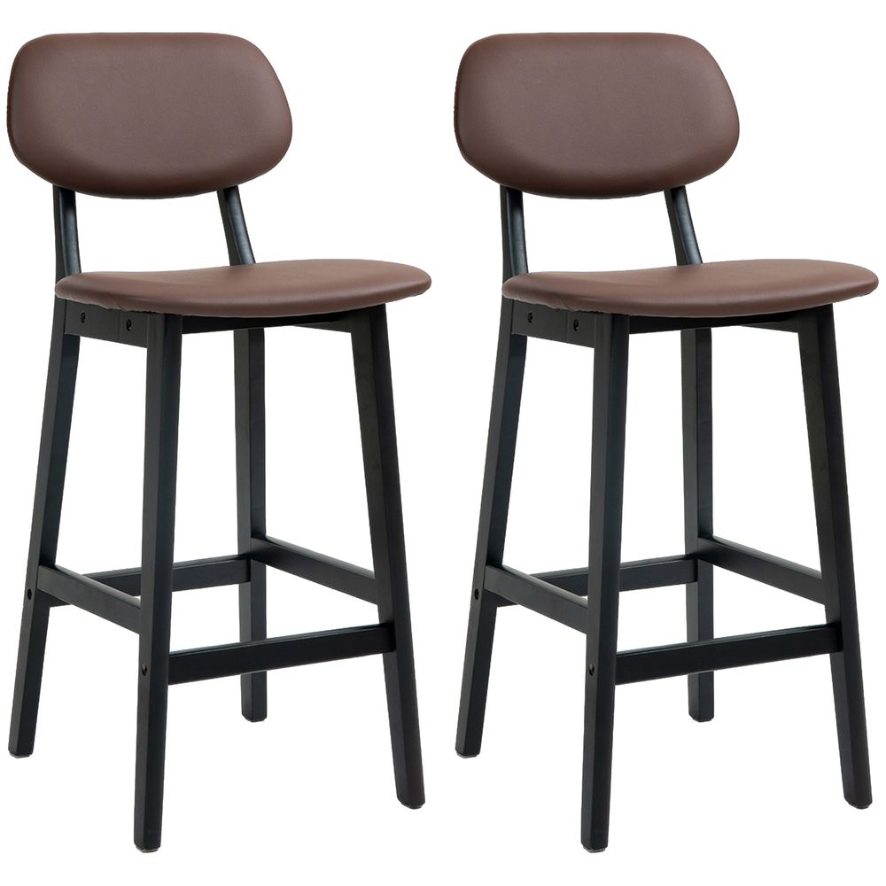 HOMCOM Breakfast Bar stools Set of 2 with PU Leather Cover, Wood Legs, Brown