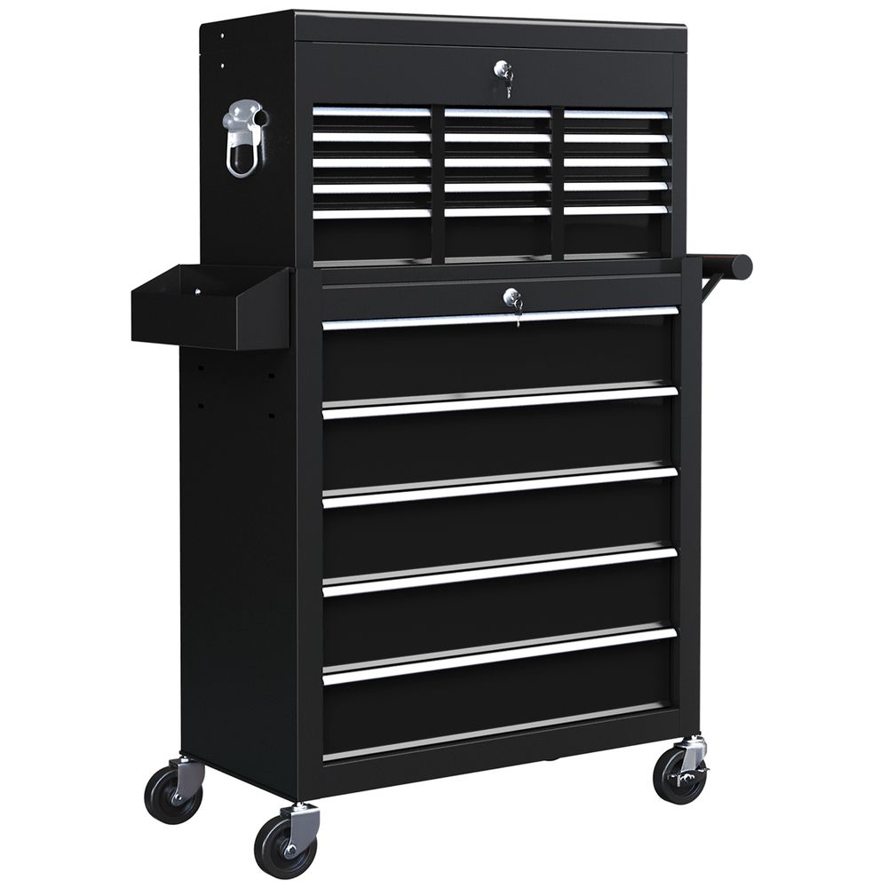 HOMCOM Rolling Tool Chest Lockable Roller Cabinet with with 14 Drawers Red