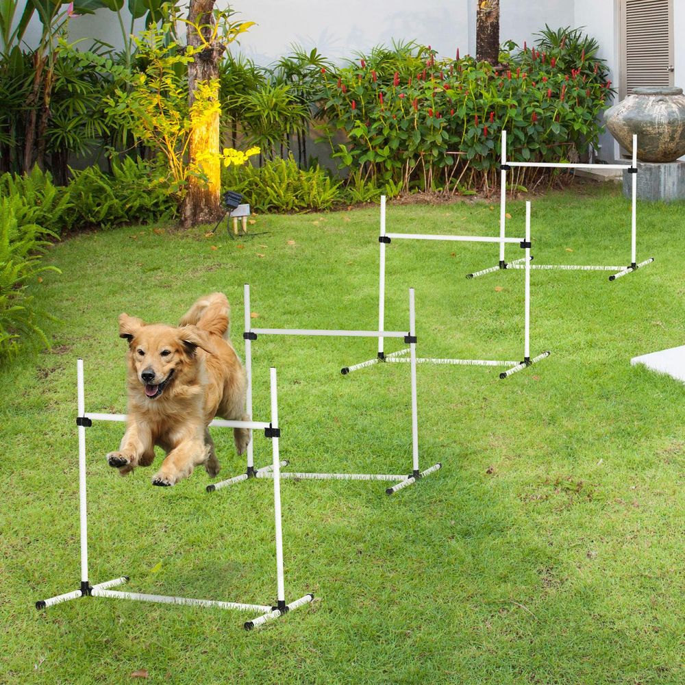 PawHut Dog Agility Training Equipment Height Adjustable Jump Hurdle Set of 4 w/ Carrying Bag
