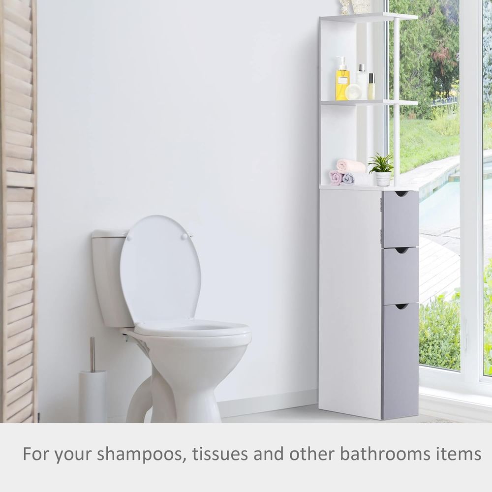 HOMCOM Tall Bathroom Cabinet- Bathroom Storage, Shelf, Drawers White
