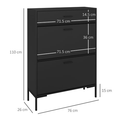 HOMCOM 3-Drawer Shoe Cabinet with Adjustable Shelf for 12 Pairs of Shoes, Narrow Shoe Storage Cabinet with 2 Flip Doors for Hallway, Entryway, Black