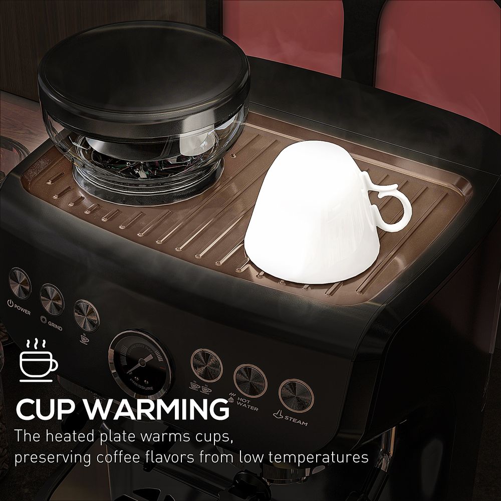 Premium Espresso Machine w/ Integrated Grinder & Steam Wand - 15 Bar Pressure - Professional Quality