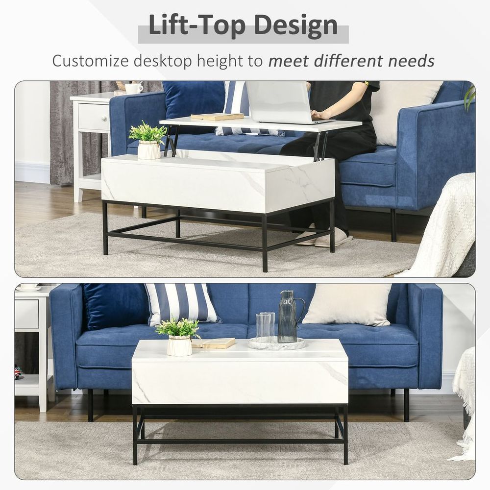 Modern Lift Top Coffee Table: Hidden Storage, White