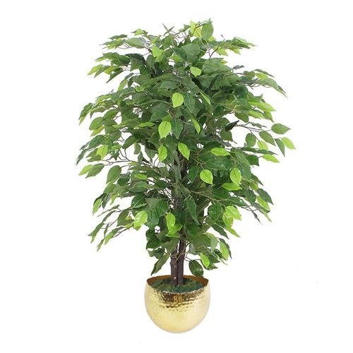 90cm Artificial Ficus Tree / Plant - Gold Metal Planter