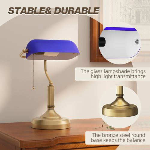 HOMCOM Banker's Table Lamp w/ Antique Bronze Tone Base